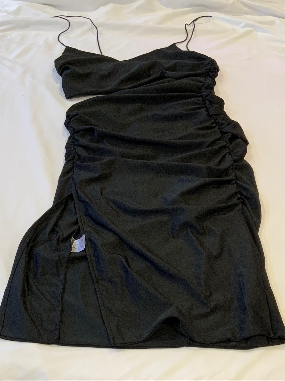 Tiger Mist Black Ruched Spaghetti Strap Mini Dress